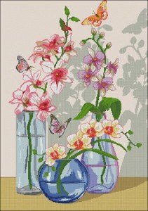 free cross-stitch pattern"Orchids in a vase "