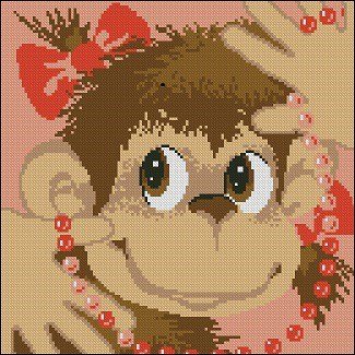 Monkey with beads cross-stitch pattern