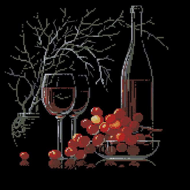 still-life with red wine-free cross-stitch pattern