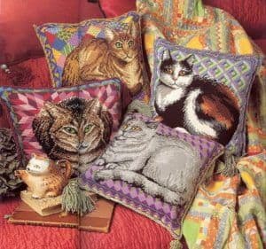 Cushions: patterns needlework charming cats