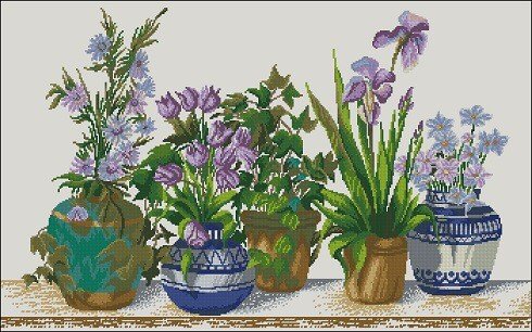 Five flower pots-free cross-stitch pattern
