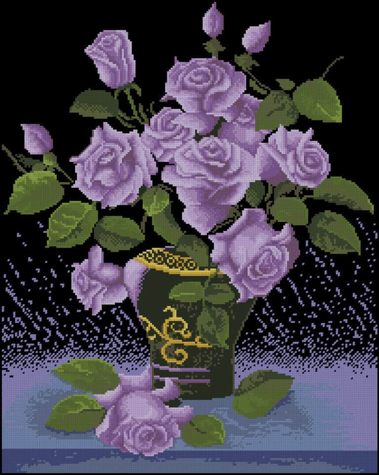 Lilac roses- free cross-stitch design