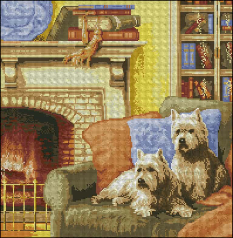 At the fireplace-free cross-stitch design