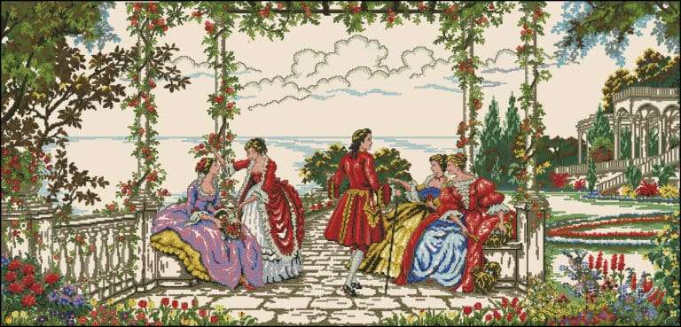 In the gazebo-free cross-stitch design