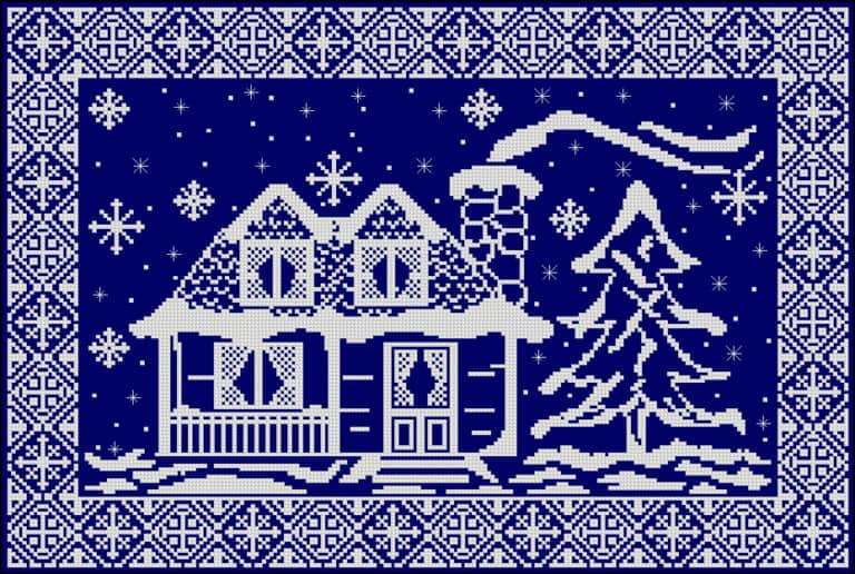 Winter evening-free cross-stitch pattern