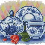 Gzhel. Tea party-cross-stitch pattern