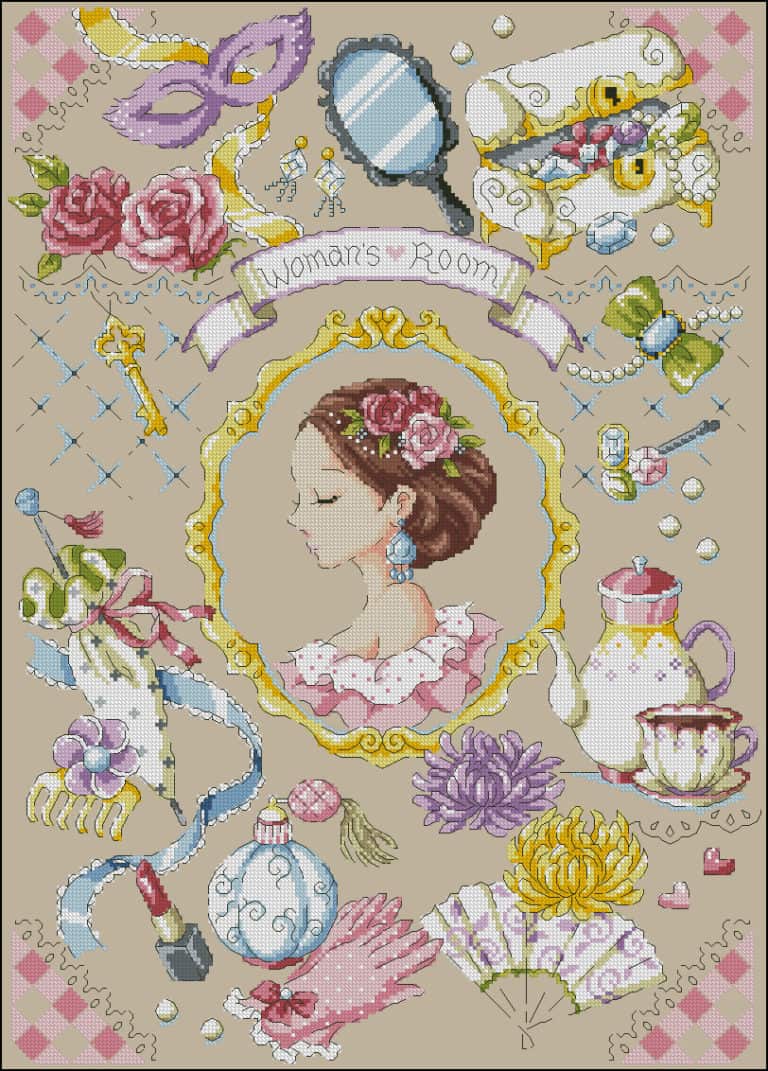 Free cross-stitch pattern Woman’s room