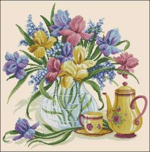 Irises in a vase-free cross-stitch pattern