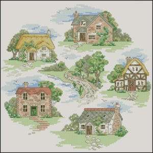 Free cross-stitch pattern- Countryside houses