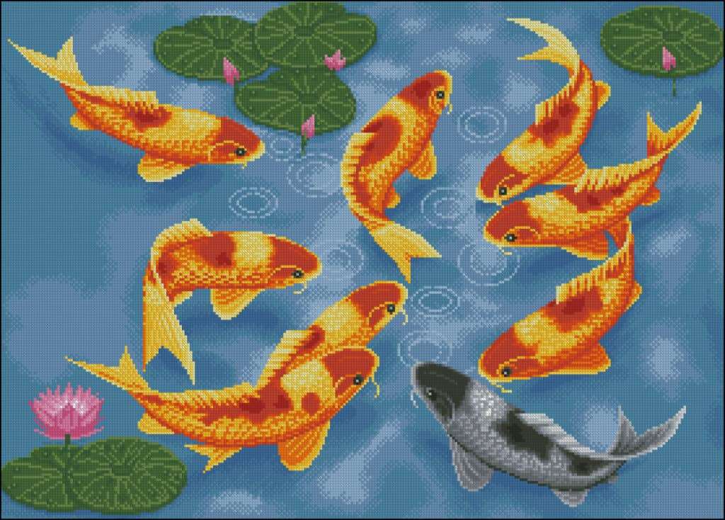 Gold fishes-free cross-stitch pattern