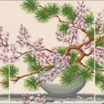 Sakura and pine-free cross-stitch design