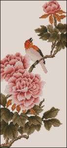 Chinese motif bird and rose-free cross-stitch design