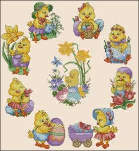 Easter chickens-free cross-stitch pattern
