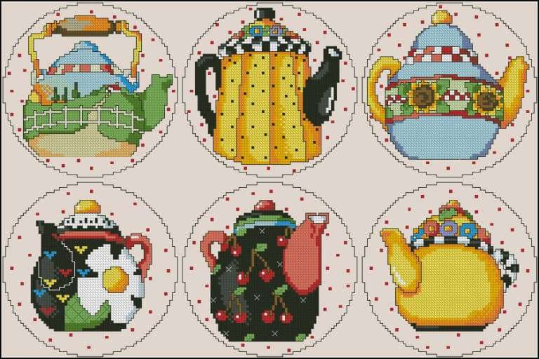 Teapots-free cross-stitch pattern