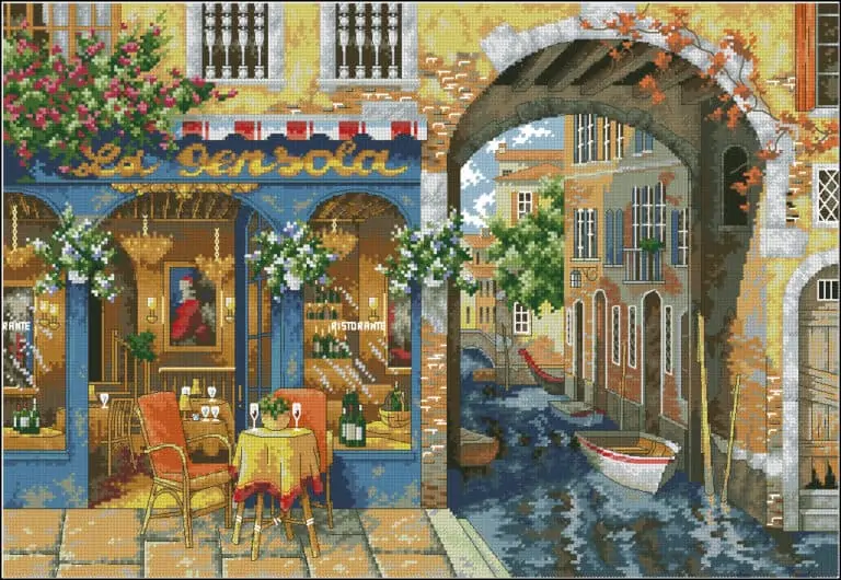 Venetian cafe-cross-stitch design