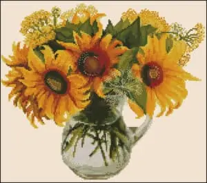 Sunflowers in a jug-free cross-stitch design