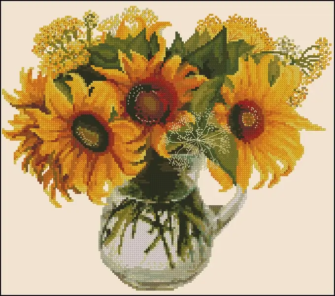 Sunflowers in a jug-free cross-stitch design