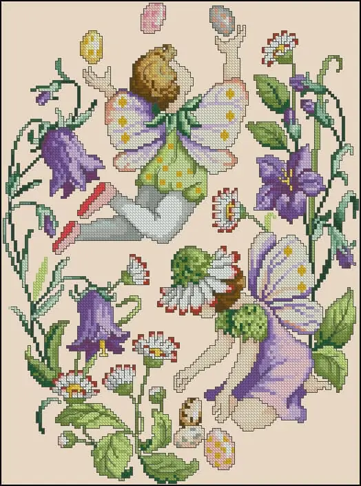 Flower elves-cross-stitch design
