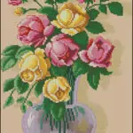 Roses in a glass vase-cross-stitch design