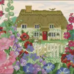 Cottage with mallows-cross-stitch pattern