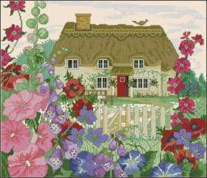 Cottage with mallows-cross-stitch pattern