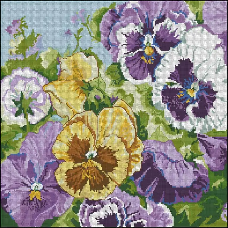 Pansies-cross-stitch design for pillow
