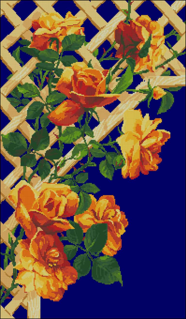 Roses on a pergola-cross-stitch design