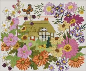 Cottage in autumn colors-cross-stitch design