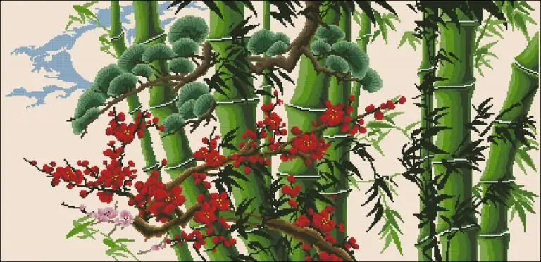 Blooming bamboo-cross-stitch design
