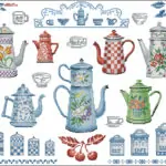 Teapots sampler-cross-stitch design