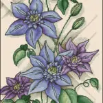 Blue clematis-free cross-stitch design