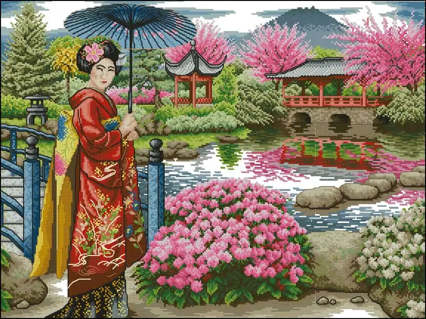 Japanese garden-cross-stitch design