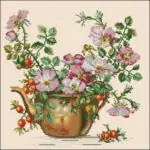 Wild rose in a teapot-cross-stitch design