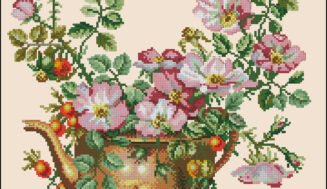 Wild rose in a teapot-cross-stitch design