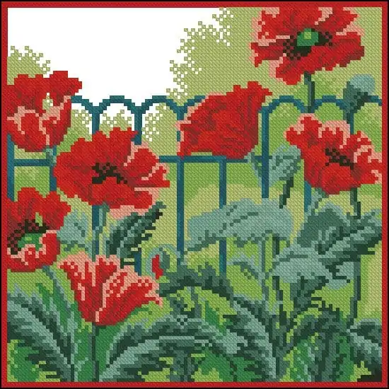 Poppies in the garden-cross-stitch pattern