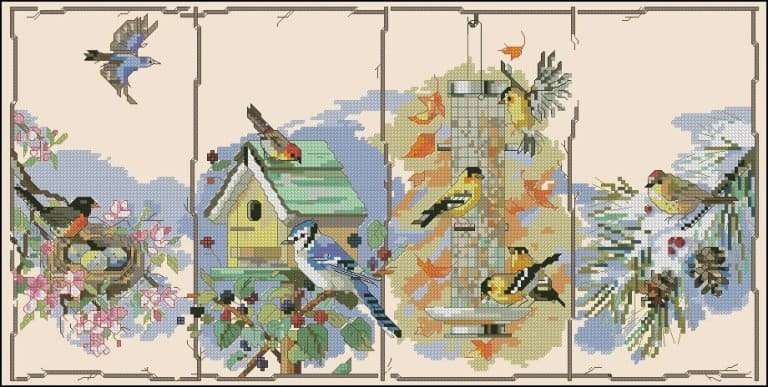 Seasonal birds-cross-stitch design