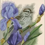 Iris and bird-cross-stitch design