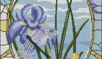 Iris stained glass-cross-stitch design