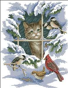 Cat in the winter window-cross-stitch pattern