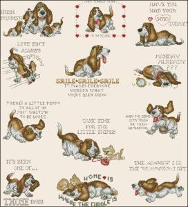 Merry Puppies. Sampler-cross-stitch design