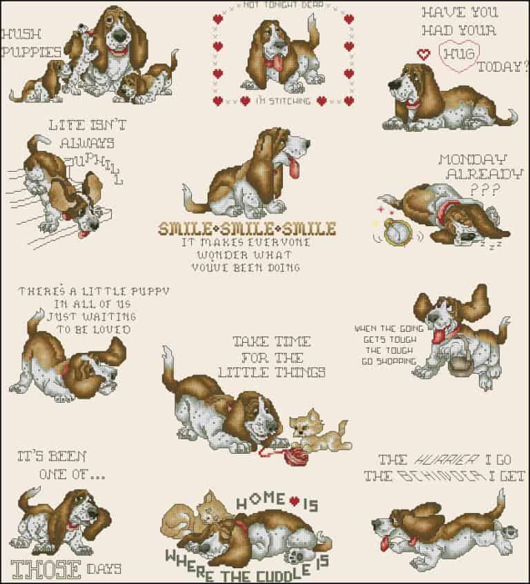 Merry Puppies. Sampler-cross-stitch design