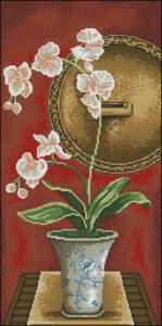 Orchid and shield-cross-stitch design