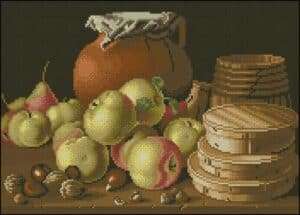 Bodegon-Apples and nuts-cross-stitch design