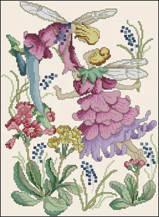 Flower elves-free cross-stitch design