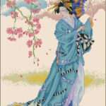Japanese woman with a fan - free cross-stitch pattern Japanese woman with a fan - free cross-stitch pattern