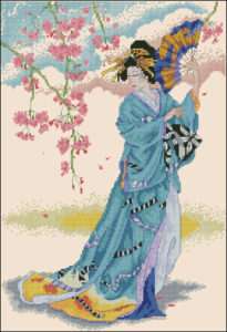 Japanese woman with a fan - free cross-stitch pattern
