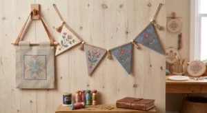 Embroidered bunting or banner