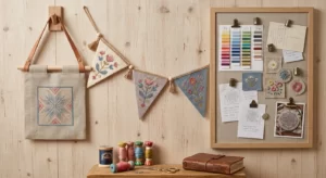 Fabric-covered corkboard or magnetic board display